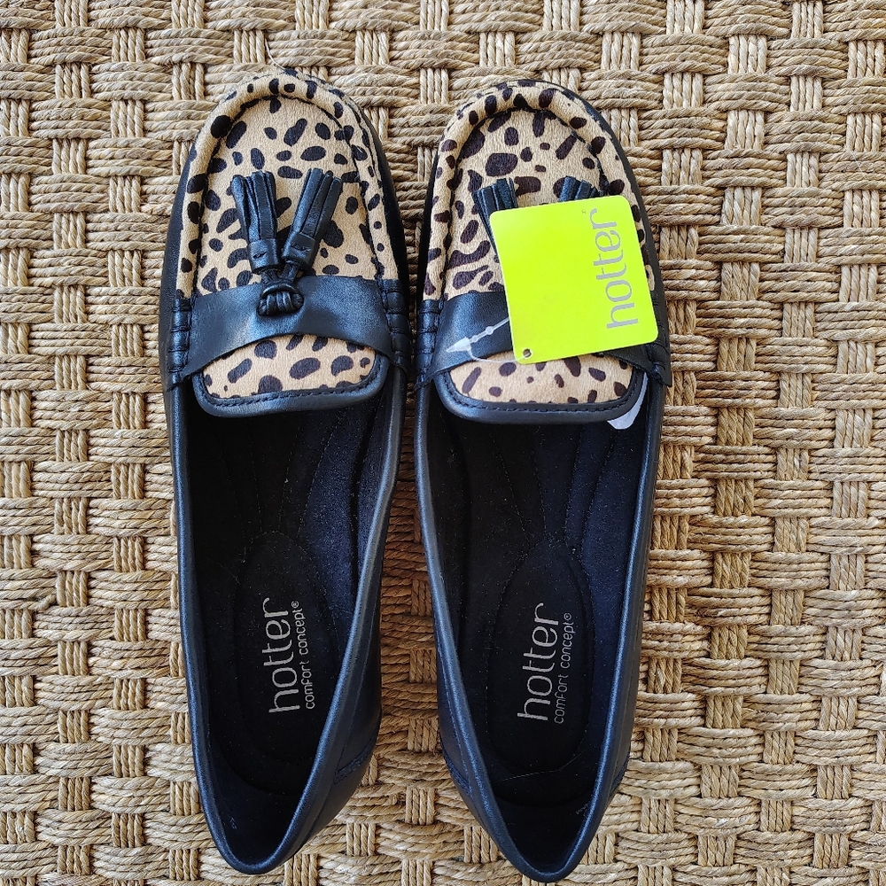 Hotter Comfort Concept Leopard Print Tassel Loafers 37 / 6 NWT